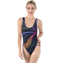 Stars Space Firework Burst Light High Leg Strappy Swimsuit by HermanTelo