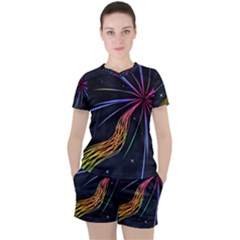 Stars Space Firework Burst Light Women s Tee And Shorts Set