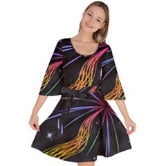 Stars Space Firework Burst Light Velour Kimono Dress