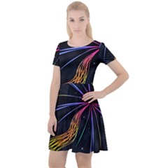 Stars Space Firework Burst Light Cap Sleeve Velour Dress 