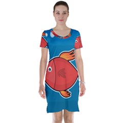 Sketch Nature Water Fish Cute Short Sleeve Nightdress