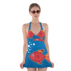 Sketch Nature Water Fish Cute Halter Dress Swimsuit 