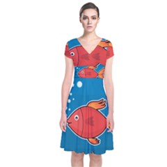 Sketch Nature Water Fish Cute Short Sleeve Front Wrap Dress