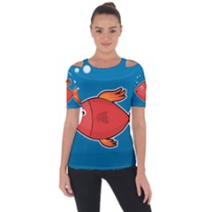 Sketch Nature Water Fish Cute Shoulder Cut Out Short Sleeve Top