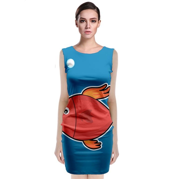 Sketch Nature Water Fish Cute Sleeveless Velvet Midi Dress