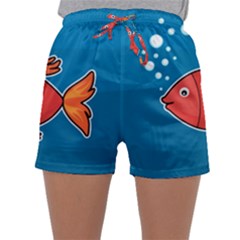 Sketch Nature Water Fish Cute Sleepwear Shorts