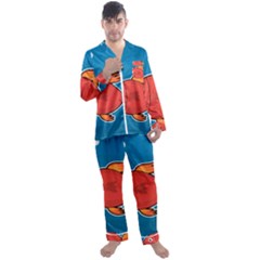 Sketch Nature Water Fish Cute Men s Satin Pajamas Long Pants Set by HermanTelo