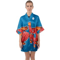 Sketch Nature Water Fish Cute Quarter Sleeve Kimono Robe