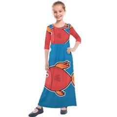 Sketch Nature Water Fish Cute Kids  Quarter Sleeve Maxi Dress by HermanTelo