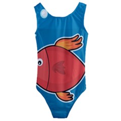 Sketch Nature Water Fish Cute Kids  Cut-out Back One Piece Swimsuit