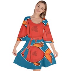 Sketch Nature Water Fish Cute Velour Kimono Dress