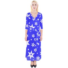 Star Background Pattern Advent Quarter Sleeve Wrap Maxi Dress