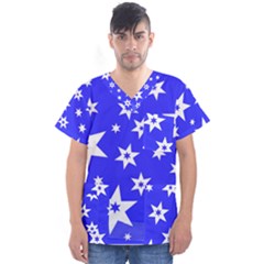 Star Background Pattern Advent Men s V-neck Scrub Top