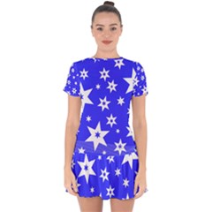 Star Background Pattern Advent Drop Hem Mini Chiffon Dress