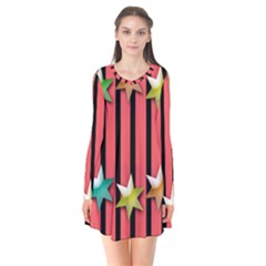 Star Christmas Greeting Long Sleeve V-neck Flare Dress by HermanTelo