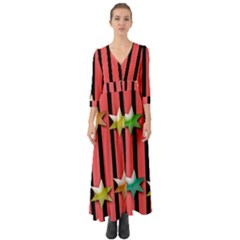 Star Christmas Greeting Button Up Boho Maxi Dress