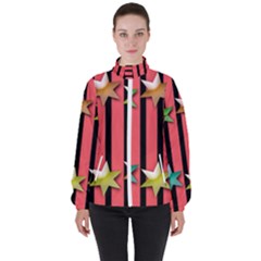 Star Christmas Greeting Women s High Neck Windbreaker by HermanTelo