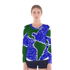 Globe Drawing Earth Ocean Women s Long Sleeve Tee