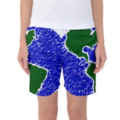 Globe Drawing Earth Ocean Women s Basketball Shorts