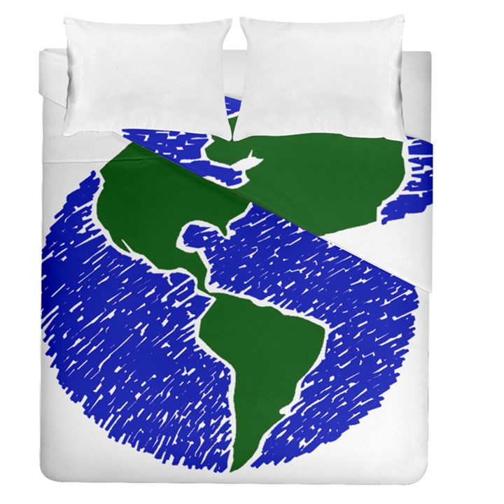 Globe Drawing Earth Ocean Duvet Cover Double Side (Queen Size)