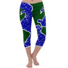 Globe Drawing Earth Ocean Capri Yoga Leggings