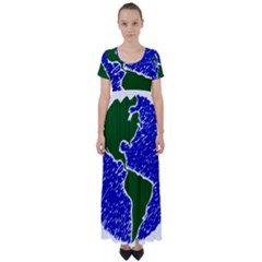 Globe Drawing Earth Ocean High Waist Short Sleeve Maxi Dress by HermanTelo