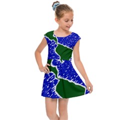 Globe Drawing Earth Ocean Kids  Cap Sleeve Dress by HermanTelo