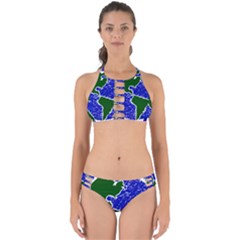 Globe Drawing Earth Ocean Perfectly Cut Out Bikini Set