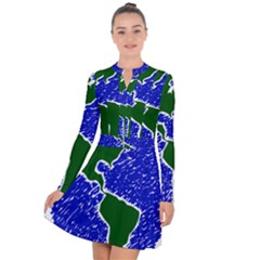 Globe Drawing Earth Ocean Long Sleeve Panel Dress