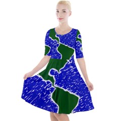 Globe Drawing Earth Ocean Quarter Sleeve A-line Dress by HermanTelo