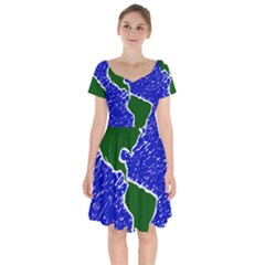 Globe Drawing Earth Ocean Short Sleeve Bardot Dress