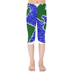 Globe Drawing Earth Ocean Kids  Capri Leggings 