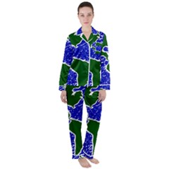 Globe Drawing Earth Ocean Satin Long Sleeve Pyjamas Set