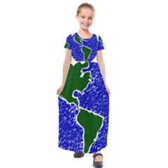 Globe Drawing Earth Ocean Kids  Short Sleeve Maxi Dress by HermanTelo