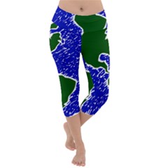 Globe Drawing Earth Ocean Lightweight Velour Capri Yoga Leggings by HermanTelo