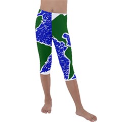 Globe Drawing Earth Ocean Kids  Lightweight Velour Capri Leggings 