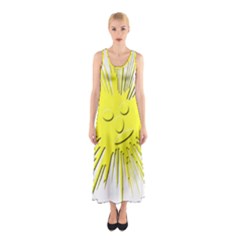 Smilie Sun Emoticon Yellow Cheeky Sleeveless Maxi Dress by HermanTelo