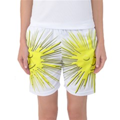 Smilie Sun Emoticon Yellow Cheeky Women s Basketball Shorts by HermanTelo