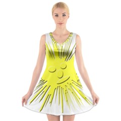 Smilie Sun Emoticon Yellow Cheeky V-neck Sleeveless Dress