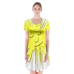 Smilie Sun Emoticon Yellow Cheeky Short Sleeve V-neck Flare Dress by HermanTelo