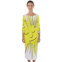 Smilie Sun Emoticon Yellow Cheeky Quarter Sleeve Midi Bodycon Dress by HermanTelo