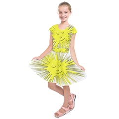 Smilie Sun Emoticon Yellow Cheeky Kids  Short Sleeve Dress