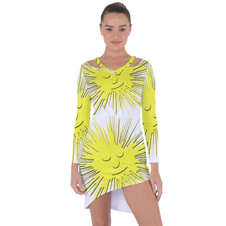 Smilie Sun Emoticon Yellow Cheeky Asymmetric Cut-Out Shift Dress