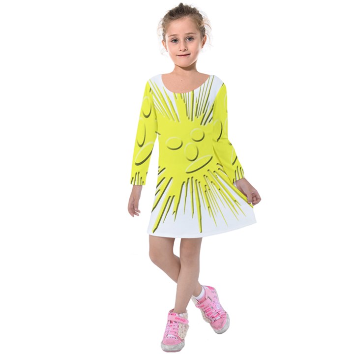 Smilie Sun Emoticon Yellow Cheeky Kids  Long Sleeve Velvet Dress