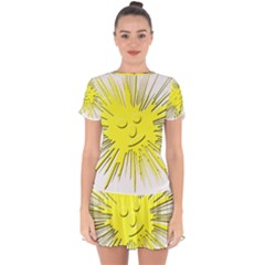 Smilie Sun Emoticon Yellow Cheeky Drop Hem Mini Chiffon Dress by HermanTelo