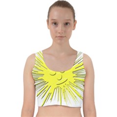 Smilie Sun Emoticon Yellow Cheeky Velvet Racer Back Crop Top