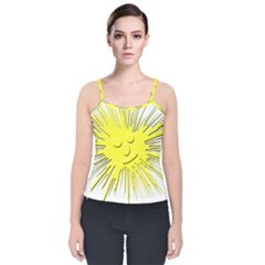 Smilie Sun Emoticon Yellow Cheeky Velvet Spaghetti Strap Top by HermanTelo