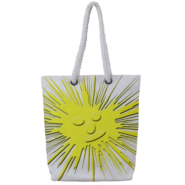 Smilie Sun Emoticon Yellow Cheeky Full Print Rope Handle Tote (Small)