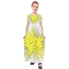 Smilie Sun Emoticon Yellow Cheeky Kids  Short Sleeve Maxi Dress by HermanTelo