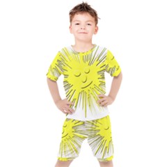 Smilie Sun Emoticon Yellow Cheeky Kids  Tee And Shorts Set